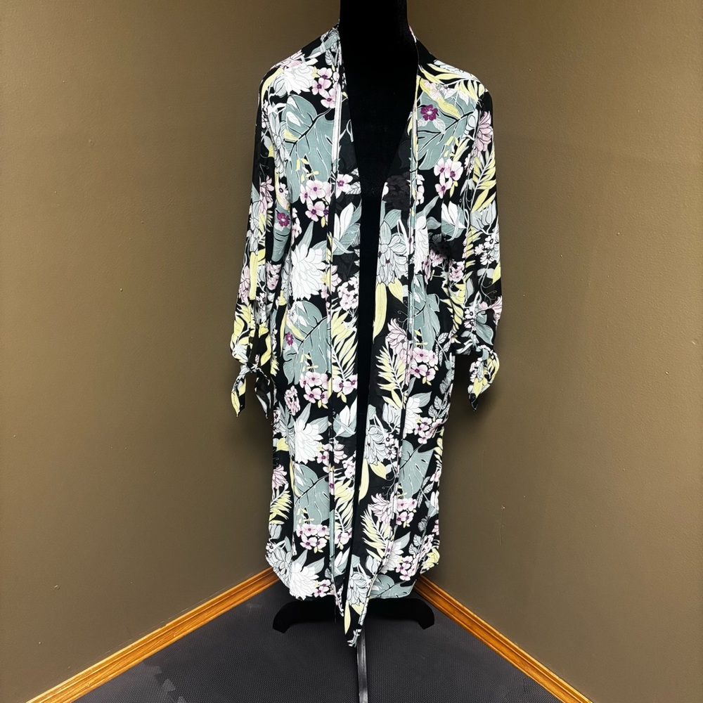 Haute Monde Thin, Lightweight, Flowy, Floral Kimono with Flowers and Monsteras-L